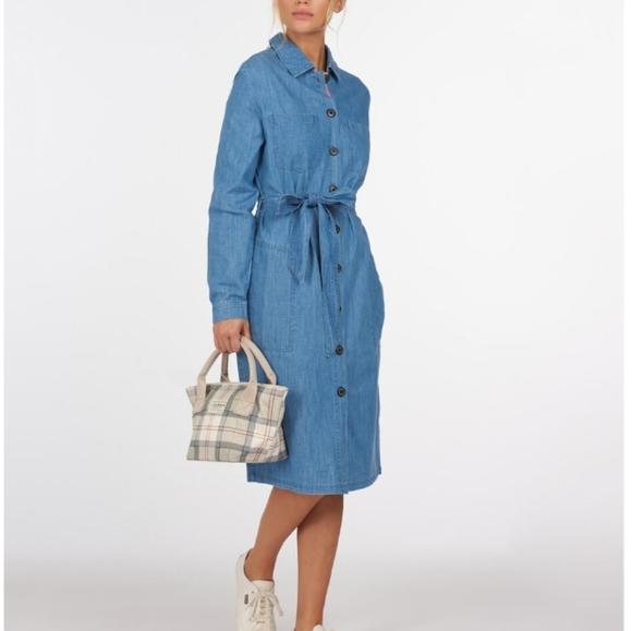 Barbour Tynemouth Denim Utility Shirt Midi Dress In Authentic Wash 10 - Picture 16 of 16